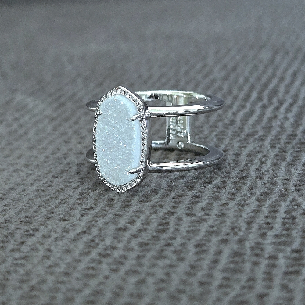 Kendra Scott "Elyse" Double✌️ Band White Iridescent Drusy Ring💍 - Picture 3 of 16